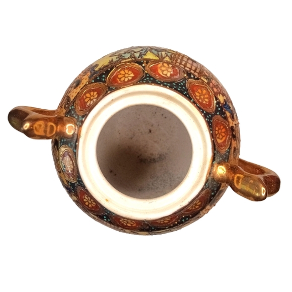 Antique Chinese Tripod Incense Burner Hand Painted Porcelain Gold Gilded Vase - Picture 9 of 14